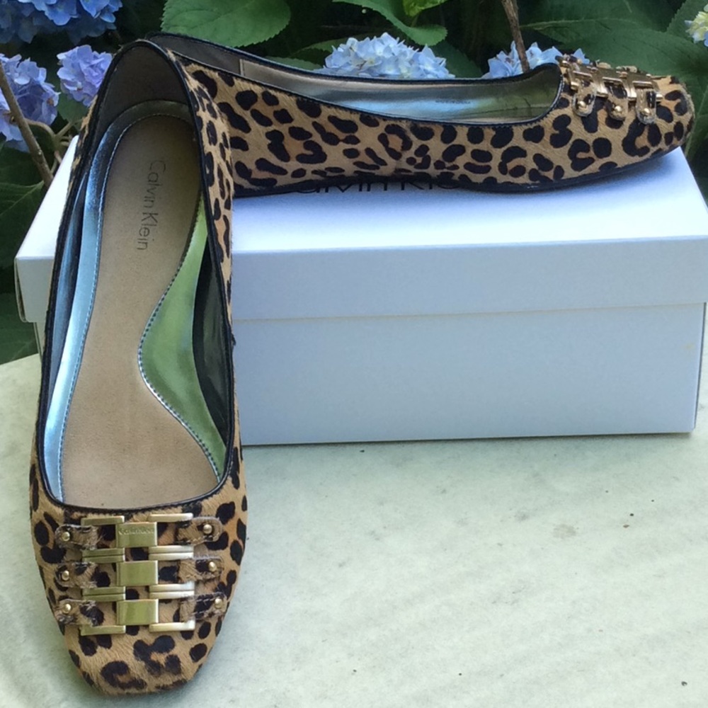 Calvin Klein Leopard Pony Hair Flats